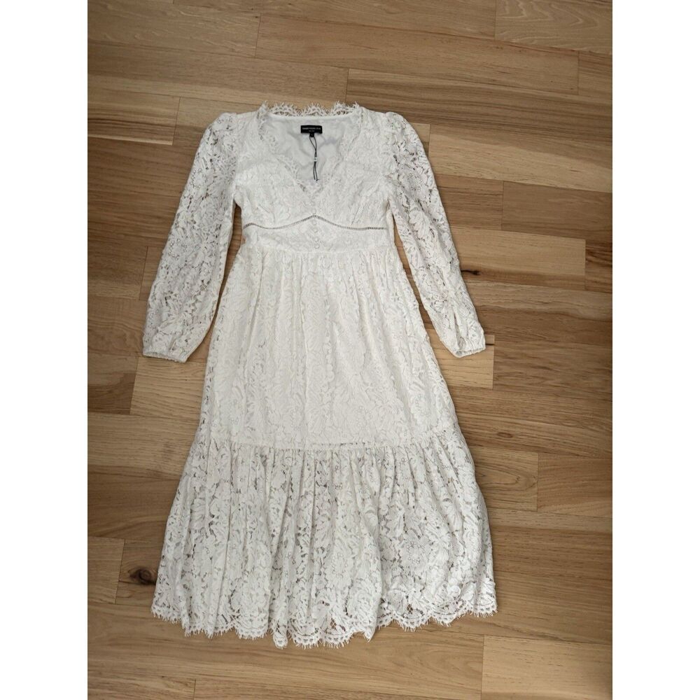 Generation Love White Lace Midi Dress V-Neck Long Sleeve Bridal XS New - Picture 8 of 13